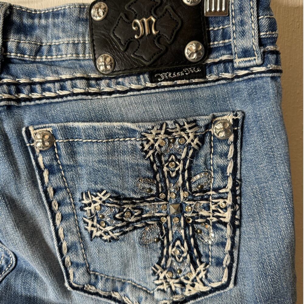 Miss Me Women's 30 Cropped Light Blue Jeans JE5100C7 Embellished Cross Y2K - Picture 11 of 12